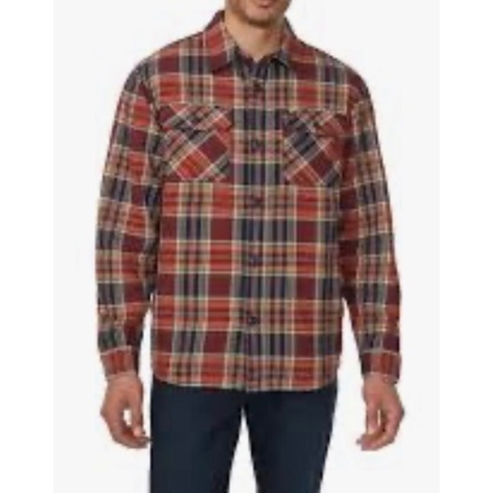 Buffalo David Bitton Mens Plaid Flannel Shirt Jacket Red Navy Orange Cotton -M